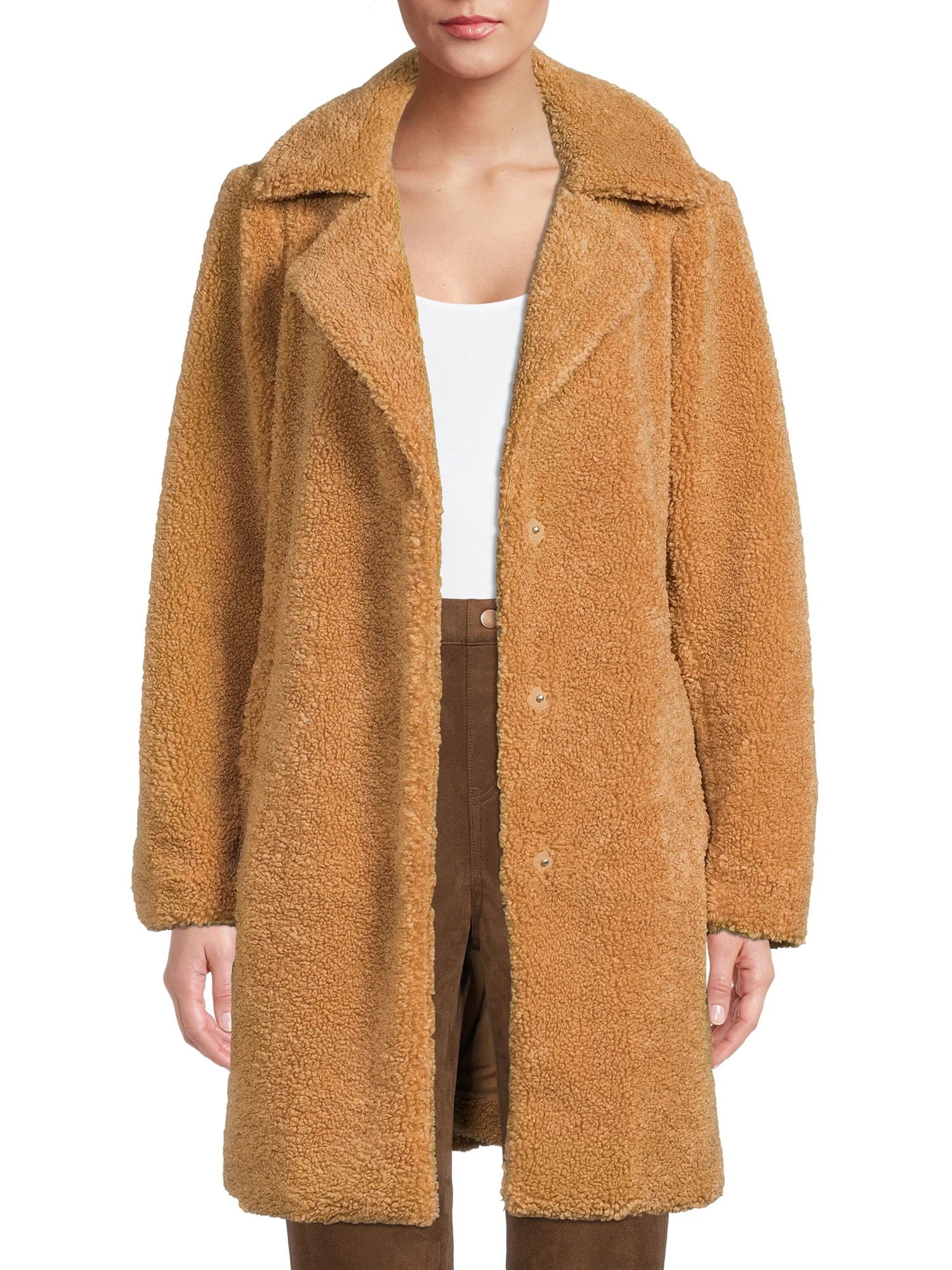 Mark Alan Women’s Long Single-Breasted Faux Sherpa Coat - Walmart.com | Walmart (US)