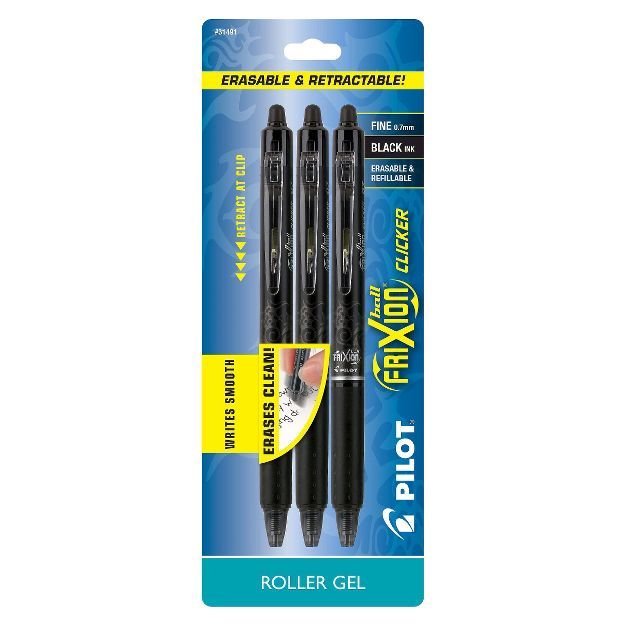 Pilot 3ct FriXion Clicker Erasable Gel Pens Fine Point 0.7mm Black Ink | Target