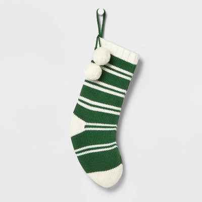 20" Striped Knit Christmas Stocking with Pompoms - Wondershop™ | Target