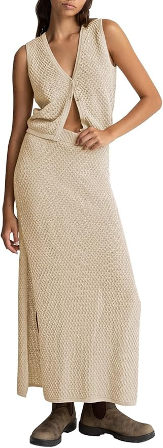 Pink Queen Women's Summer 2 Piece Outfit Set V Neck Button Crop Tank Top Vest Bodycon Maxi Long S... | Amazon (US)