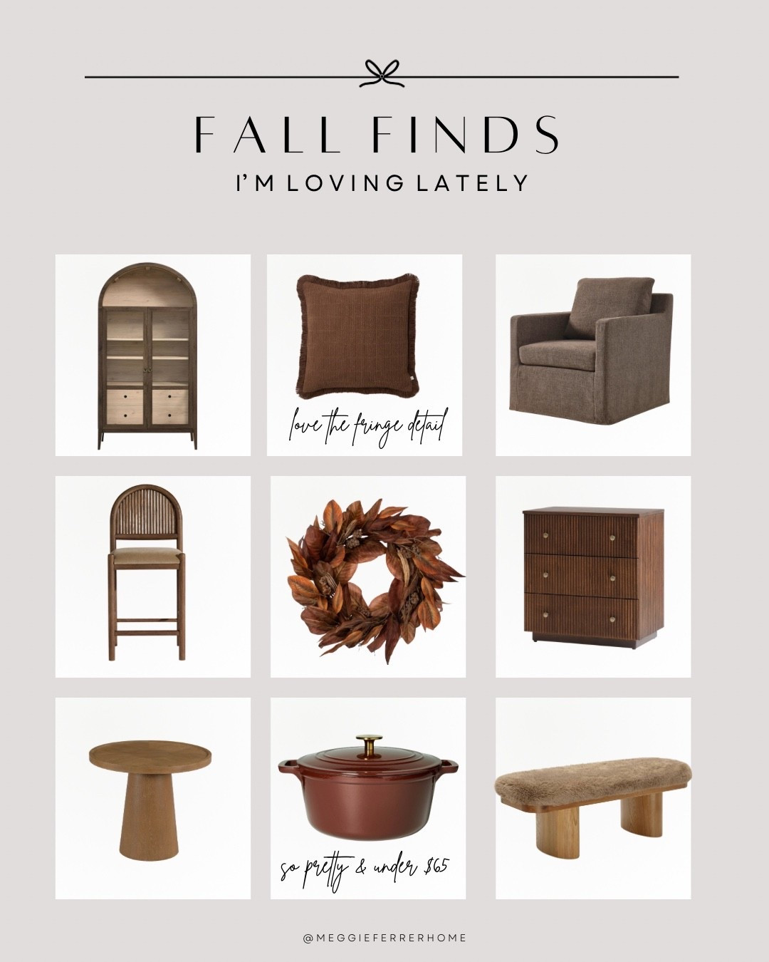 Cozy textures, warm tones, and timeless neutrals, these are the fall finds I’m absolutely loving lately. 🍂 

From the prettiest wreath to designer-look furniture and even a chic Dutch oven under $65, each piece feels elevated yet so easy to style in any home.



#fallhome #neutralhomedecor #fallfinds #budgetfriendlydecor #cozyhome #hometransformation #LTKhome #LTKfinds #LTKsalealert