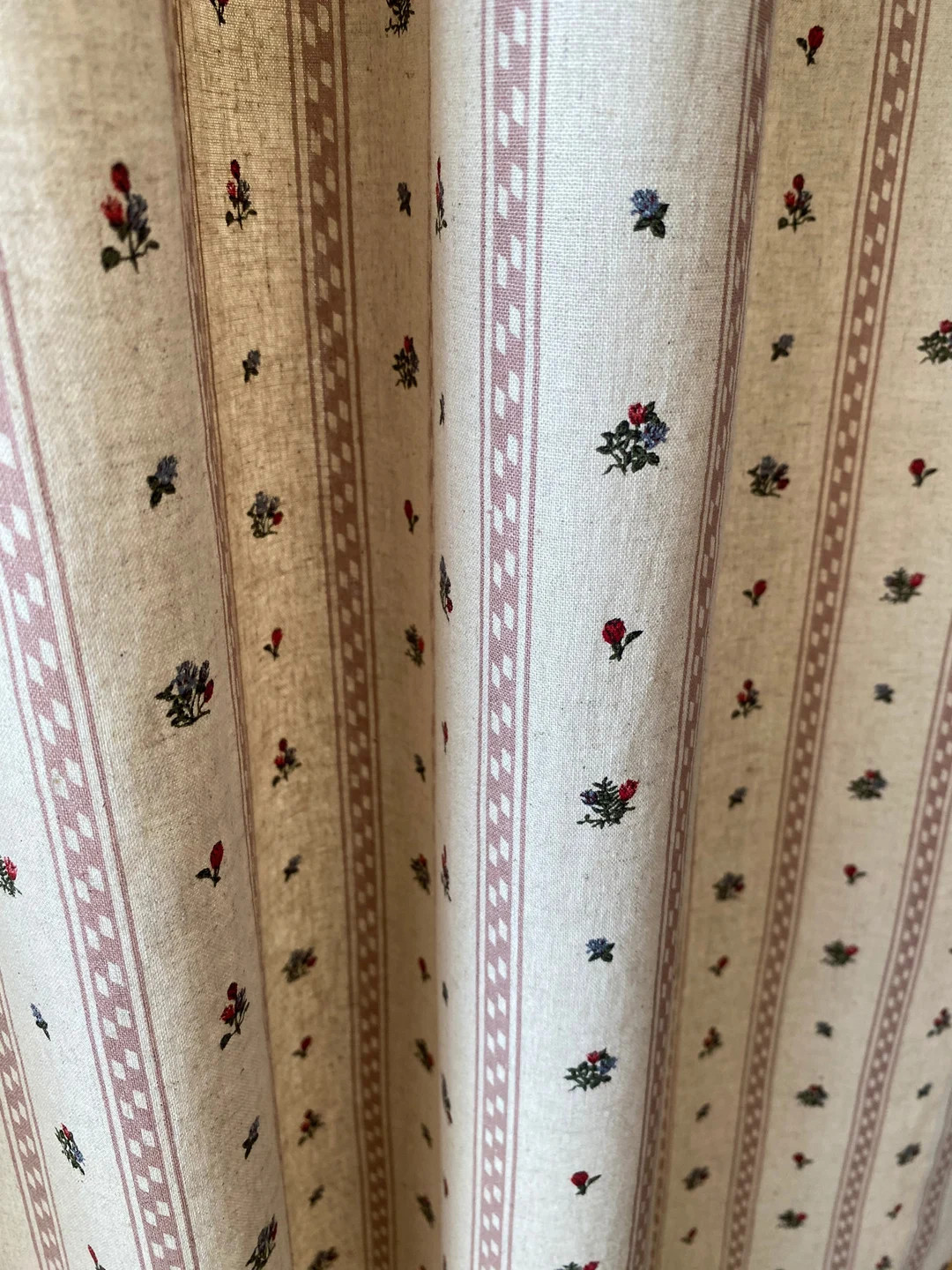 Linen Floral Curtains Dusty Pink Striped Modern Vintage Vibe Drapes Natural Shabby Chic Cottage H... | Etsy (US)
