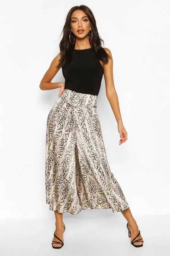 Satin Snake Print Flared Culottes | Boohoo.com (US & CA)