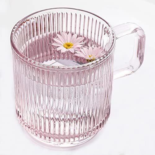 Lysenn Pink Glass Coffee Mug with Lid - Premium Classical Vertical Stripes Glass Tea Cup - for |L... | Amazon (US)