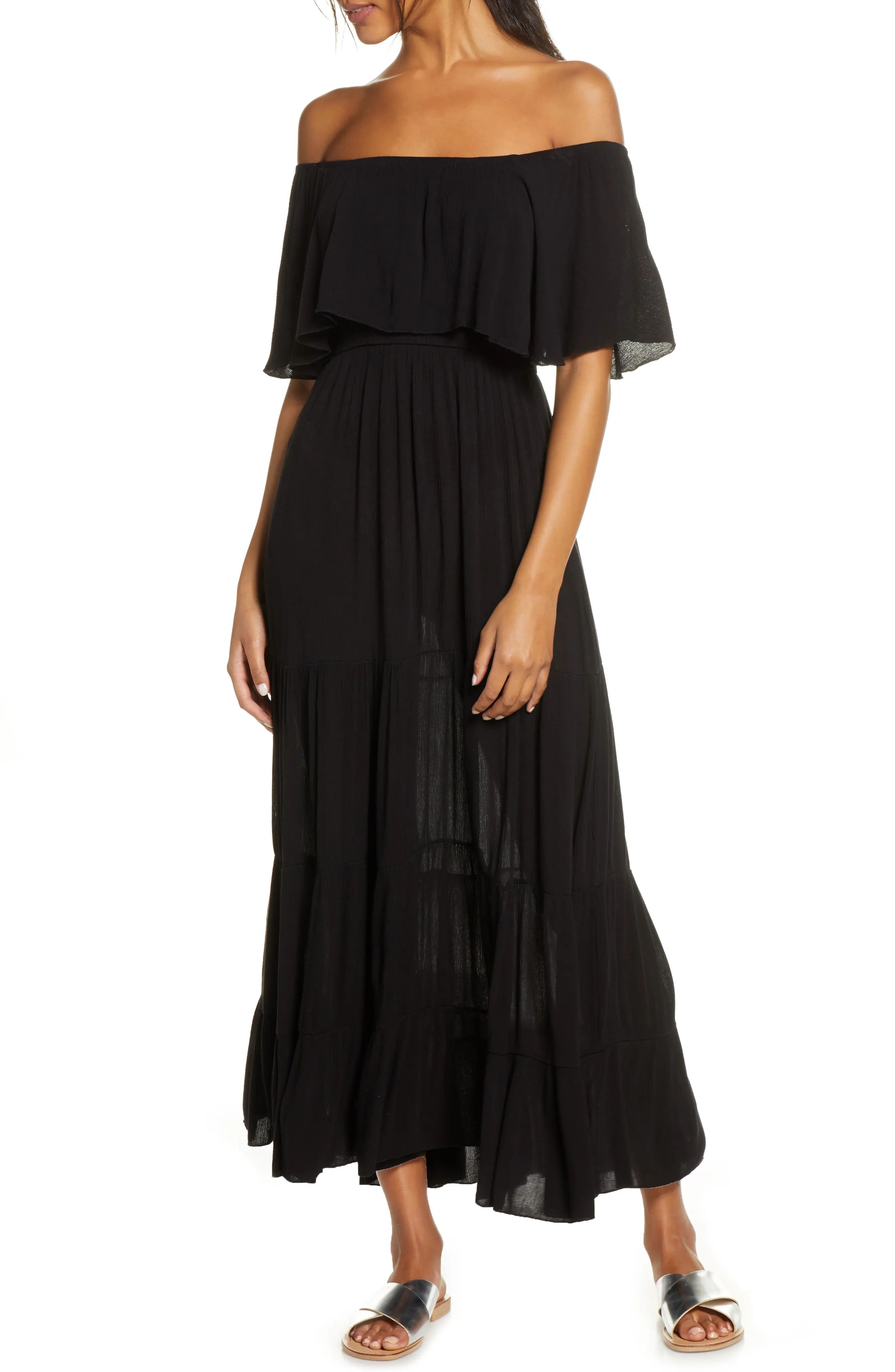 Women's Elan Off The Shoulder Ruffle Cover-Up Maxi Dress, Size X-Large - Black | Nordstrom