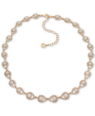 Anne Klein Gold-Tone Pav\u00e9 & Imitation Pearl Collar Necklace, 16" + 3" extender - Macy's | Macy's