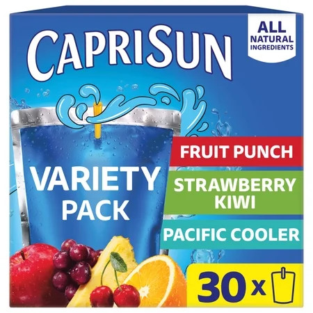 Capri Sun Flavored with Other Natural Flavor Juice Drink Blend, 30 Pouches, for School Lunches and On-the-Go Hydration, Fruit Punch, Strawberry Kiwi & Pacific Cooler, All Natural Ingredients, 6 fl oz | Walmart (US)