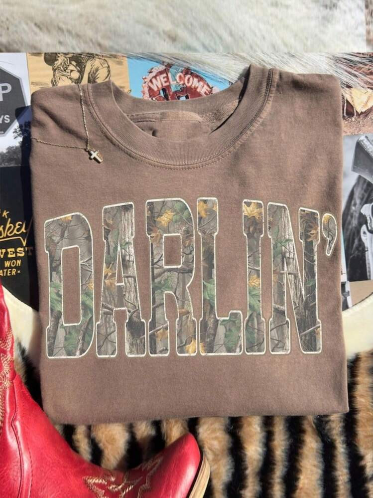 DARLIN Women Vintage Washed 100% Cotton 230g Graphic T-Shirt, Casual Crew Neck Short Sleeve Tee, ... | SHEIN