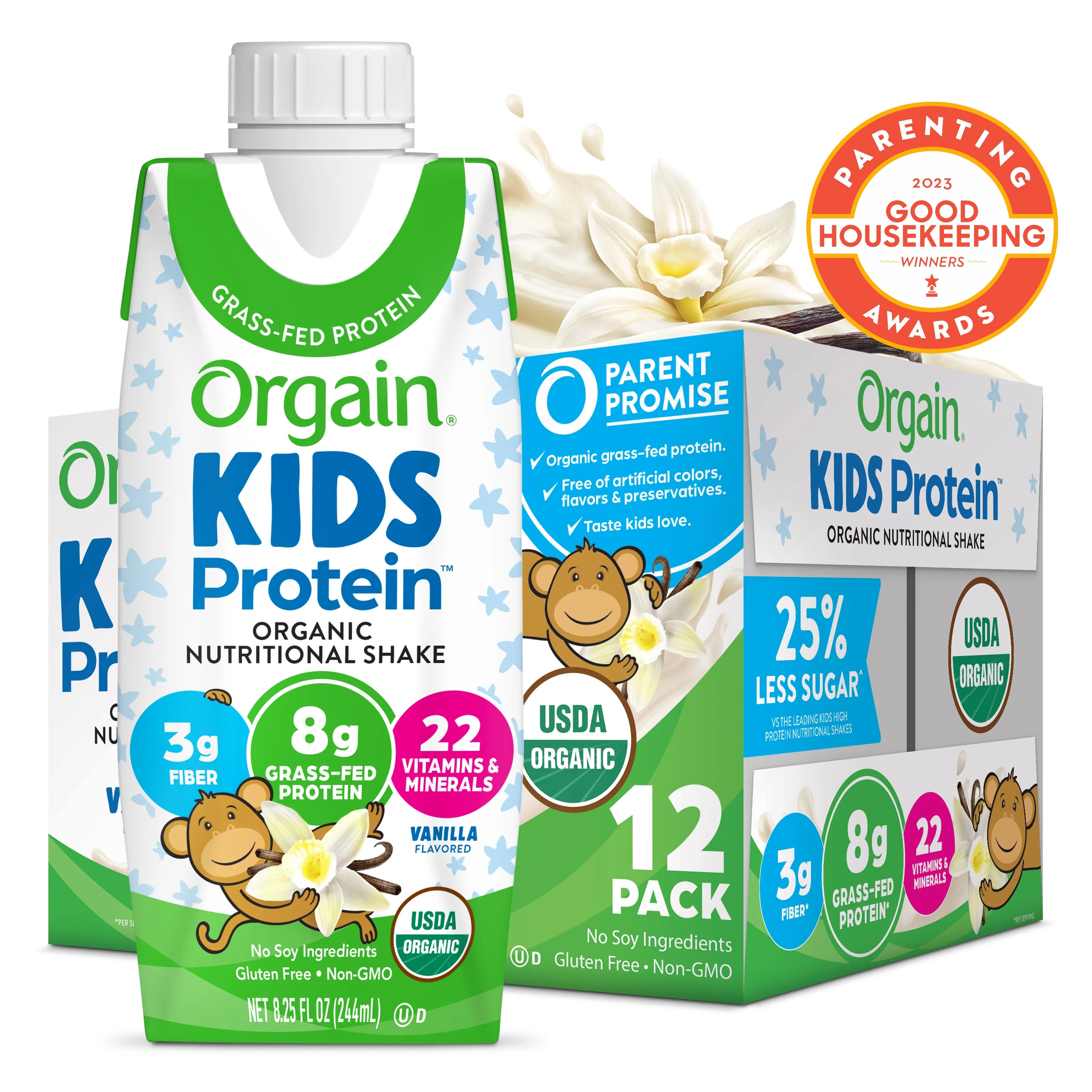Orgain Organic Kids Nutritional Shake, 22 Vitamins & Minerals, Vanilla, 12ct | Walmart (US)