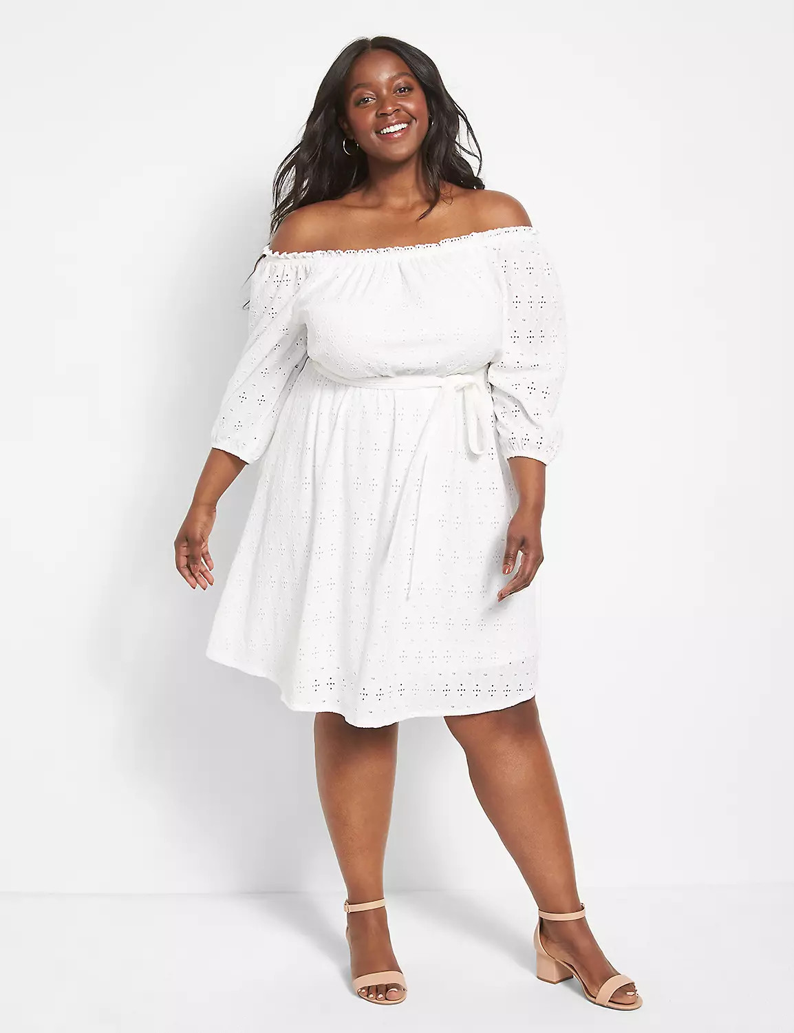 3/4-Sleeve Off-The-Shoulder Eyelet Dress | LaneBryant | Lane Bryant (US)