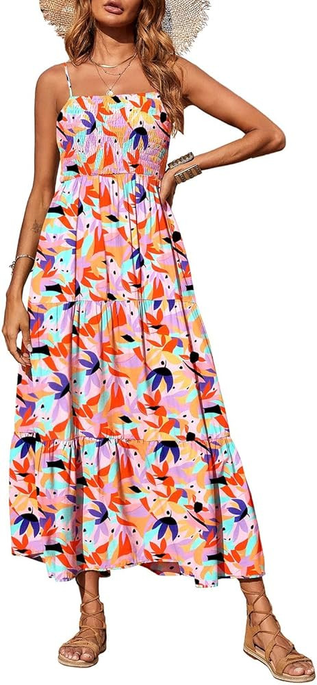 PRETTYGARDEN Women's Summer Maxi Dress 2025 Casual Boho Sleeveless Spaghetti Strap Smocked Tiered... | Amazon (US)