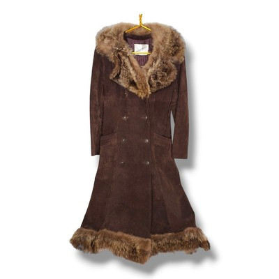 Vintage 70s Saks Fifth Avenue Suede Leather Fur Jacket Penny Lane Brown Trench  | eBay | eBay US