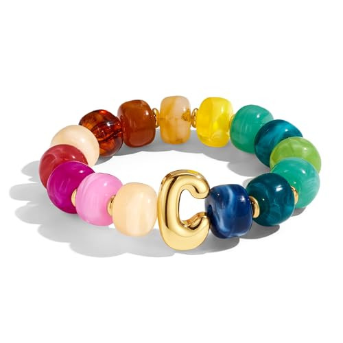 Bubble Initial Chunky Beaded Bracelet for Women Colorful Resin Bead Trendy Statement Big Stretch ... | Amazon (US)