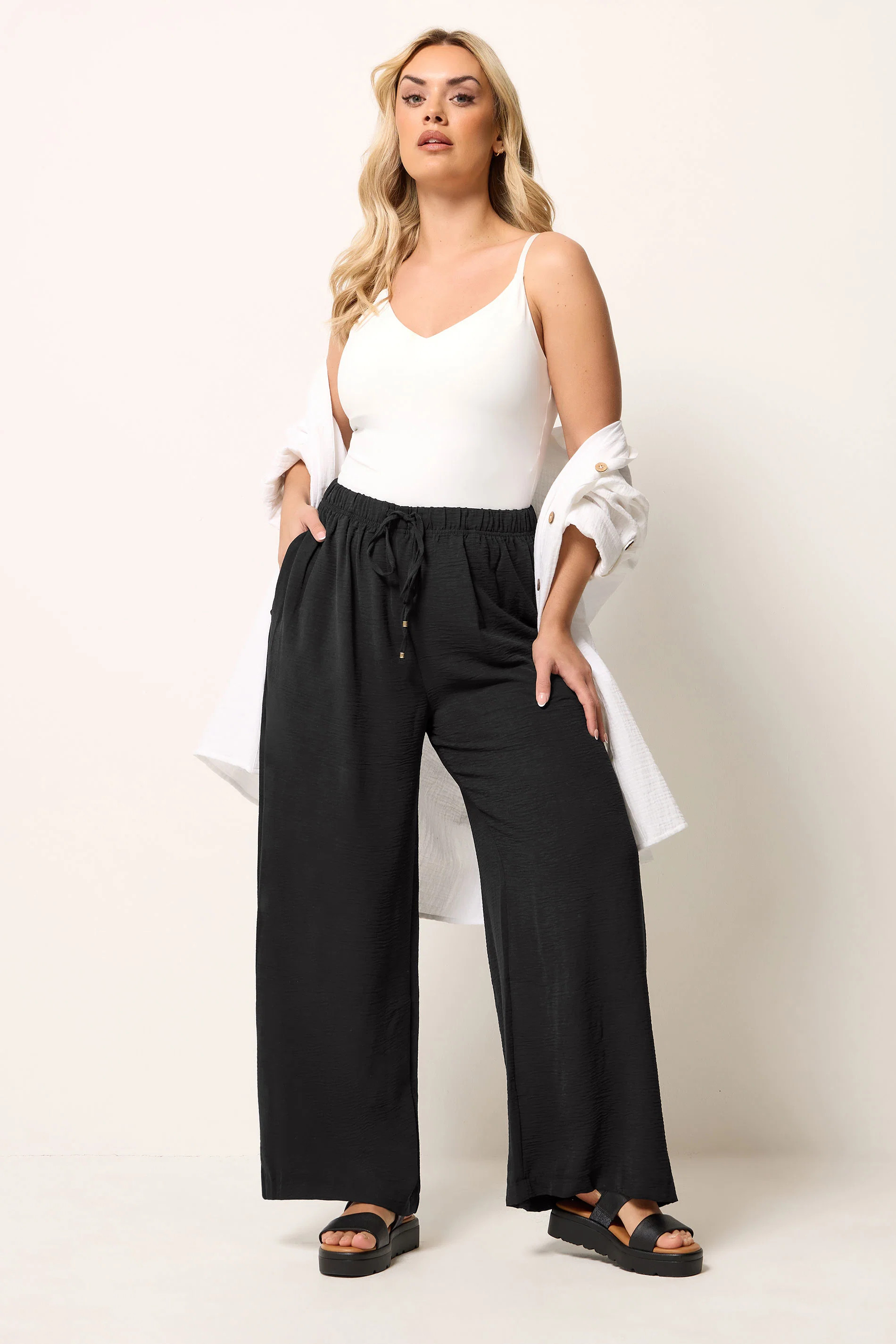 YOURS Plus Size Black Twill Wide Leg Trousers | Yours Clothing UK