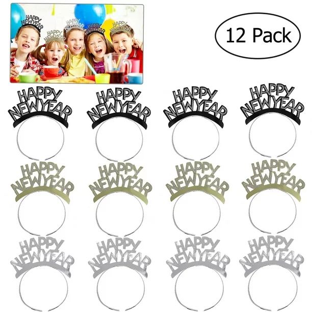 FRCOLOR 12Pcs HAPPY NEW YEAR Hair Clasp Headband Aluminum Foil New Year Party Decorations Tiara -... | Walmart (US)