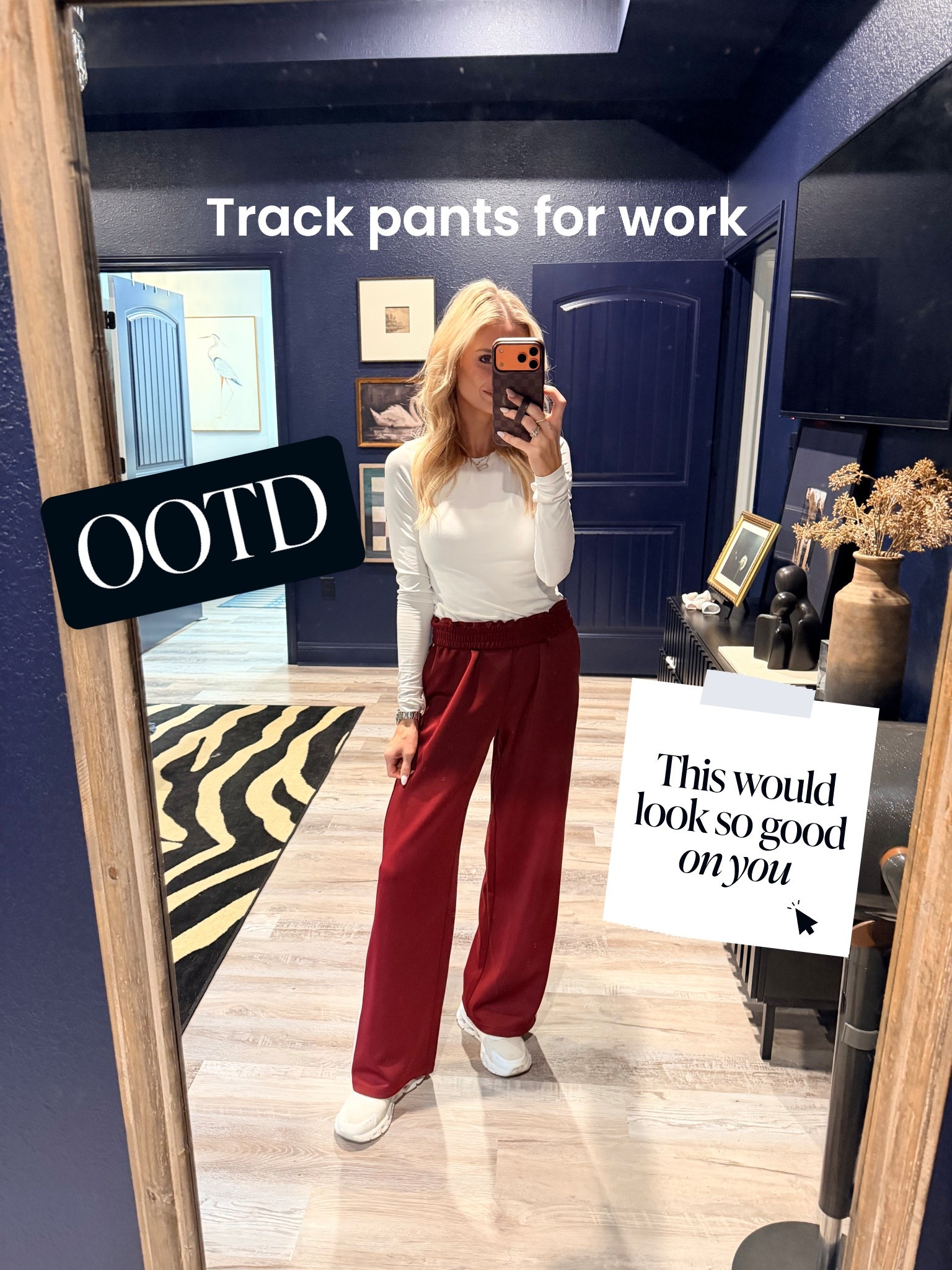 Casual work outfit of the day — track pants 
XS top
S pants
Size up 1/2 size in shoes  

#LTKActive #LTKootd #LTKWorkwear