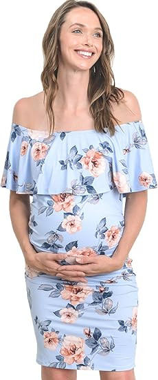 Hello MIZ Women's Floral Ruffle Off Shoulder Maternity Dress - Made in USA | Amazon (US)