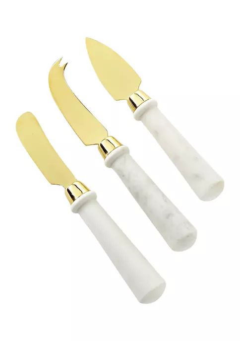 Set of 3 White Marble Cheese Knives with Gold Blades | Belk