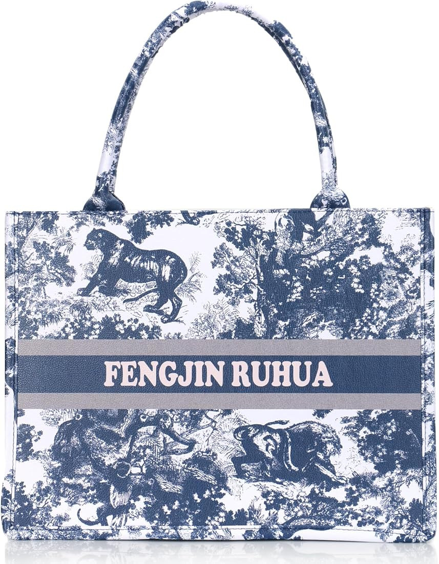 FENGJINRUHUA Fashion Luxury Tote Bag Cotton Linen Handbag Large Capacity Jacquard Embroidery Retr... | Amazon (US)