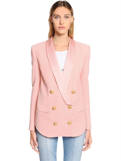 BALMAIN, Double breasted satin & crepe blazer, Pink, Luisaviaroma | Luisaviaroma