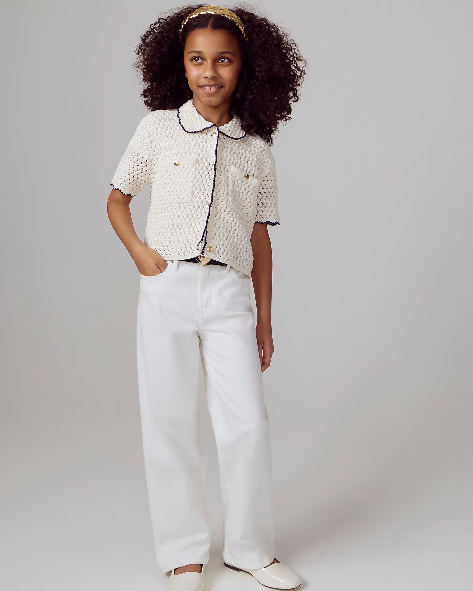 Girls' slim wide-leg jean in white | J.Crew US