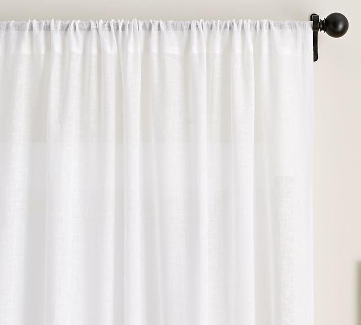 Belgian Flax Linen Rod Pocket Sheer Curtain - White | Pottery Barn (US)