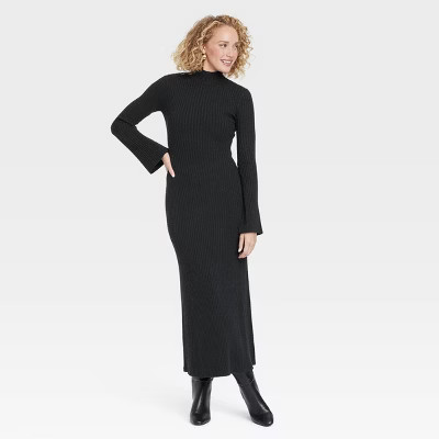 Women's Long Sleeve Maxi Sweater Dress - A New Day™ Black XL | Target