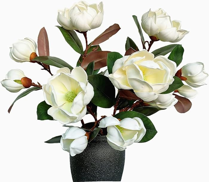 Artificial Magnolia Flowers Branches Lifelike White Magnolia Stems for Home Decor Wedding Bouquet... | Amazon (US)