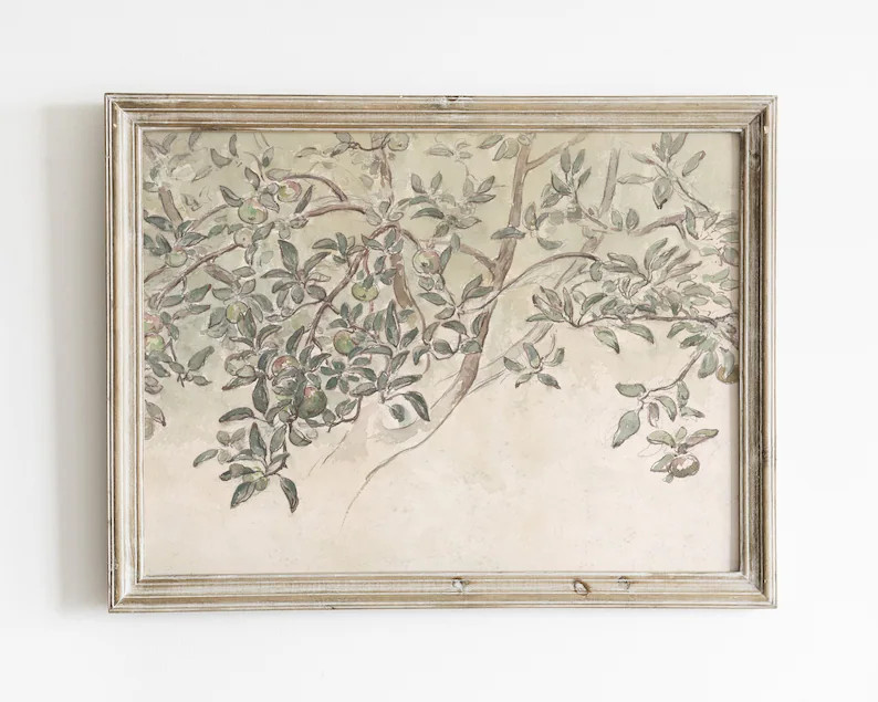 Vintage Kitchen Wall Art, Apple Painting, Pastel Print, Vintage Watercolor Art, Neutral Wall Art,... | Etsy (US)