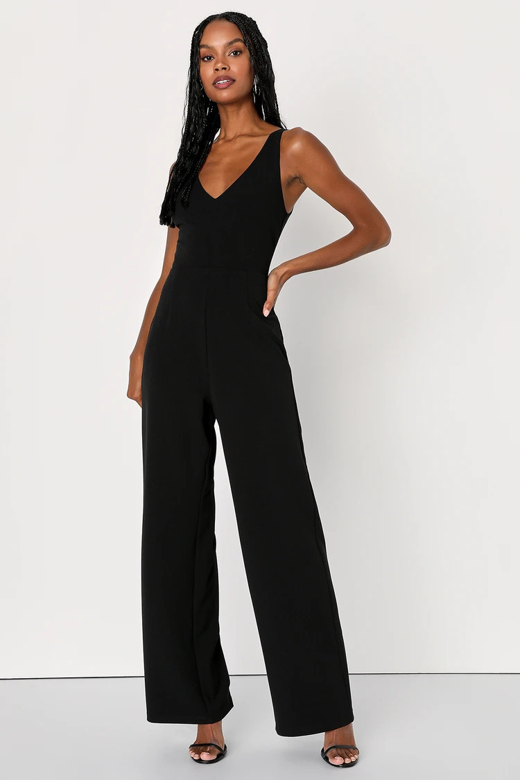 Graceful Aesthetic Black V-Neck Sleeveless Jumpsuit | Lulus (US)