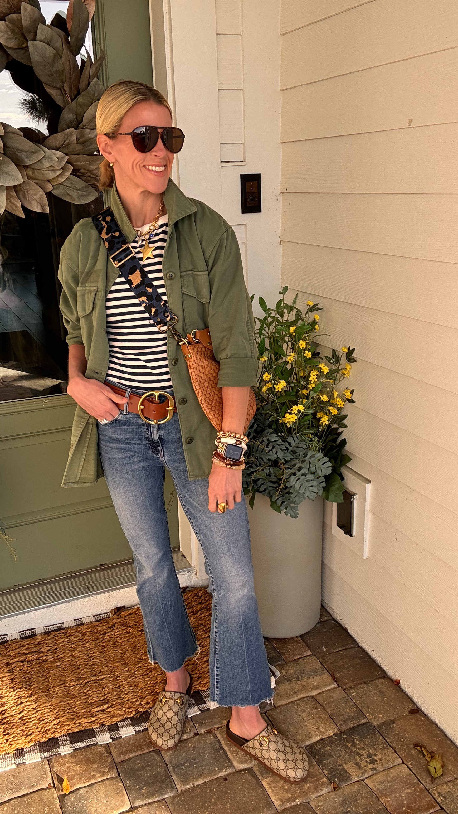 Level up to a cool mom vibe with this chic style 🤎🤍. Jeans, stripes and a great utility jacket is your new grab and go look this season  

#LTKOver40 #LTKWatchNow #LTKStyleTip