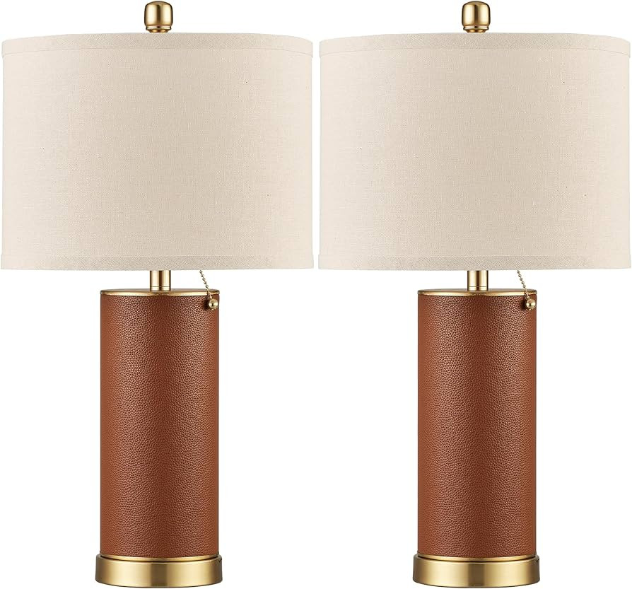 KDG 23.4" Brown PU Leather Table Lamps for Living Room Set of 2, 3 Level Brightness LED Modern Ho... | Amazon (US)
