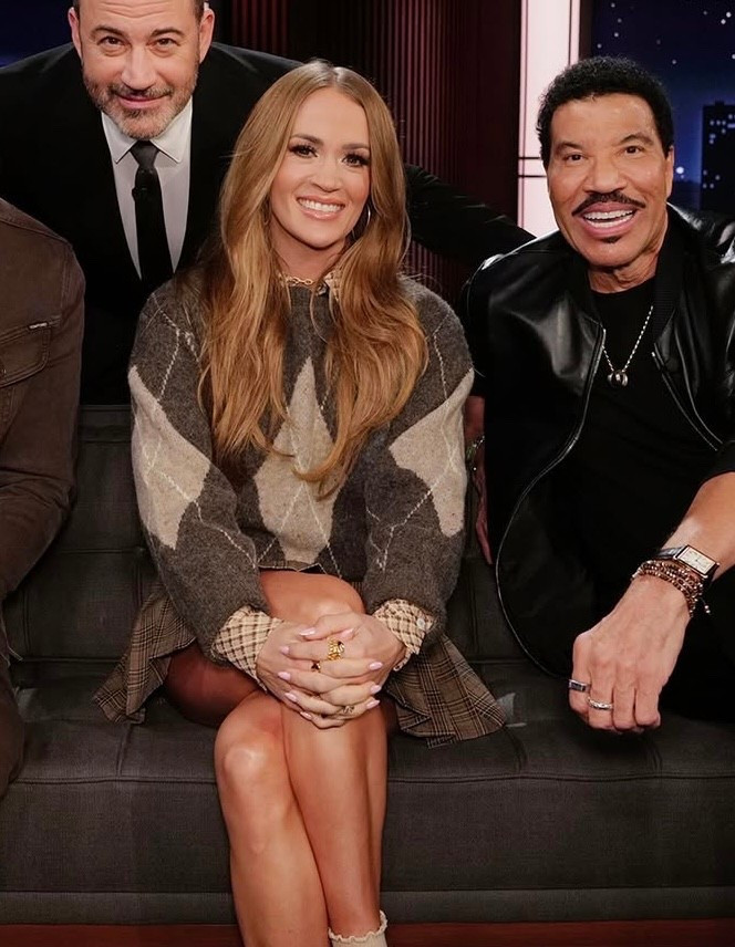 Carrie Underwood's $109 bold argyle pattern brings depth and texture to a classic crewneck sweater. Your go to staple for office days, weekend brunches or cozy nights out. 