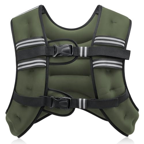 ZELUS Weighted Vest, 6lb/8lb/12lb/16lb/20lb/25lb/30lb Weight Vest with Reflective Stripe for Workout, Strength Training, Running, Fitness, Muscle Building, Weight Loss, Weightlifting, Green(20 lb) | Amazon (US)