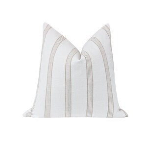 Striped Linen Pillow Cover off white and light grey high end pillows boutique pillows farmhouse p... | Etsy (US)