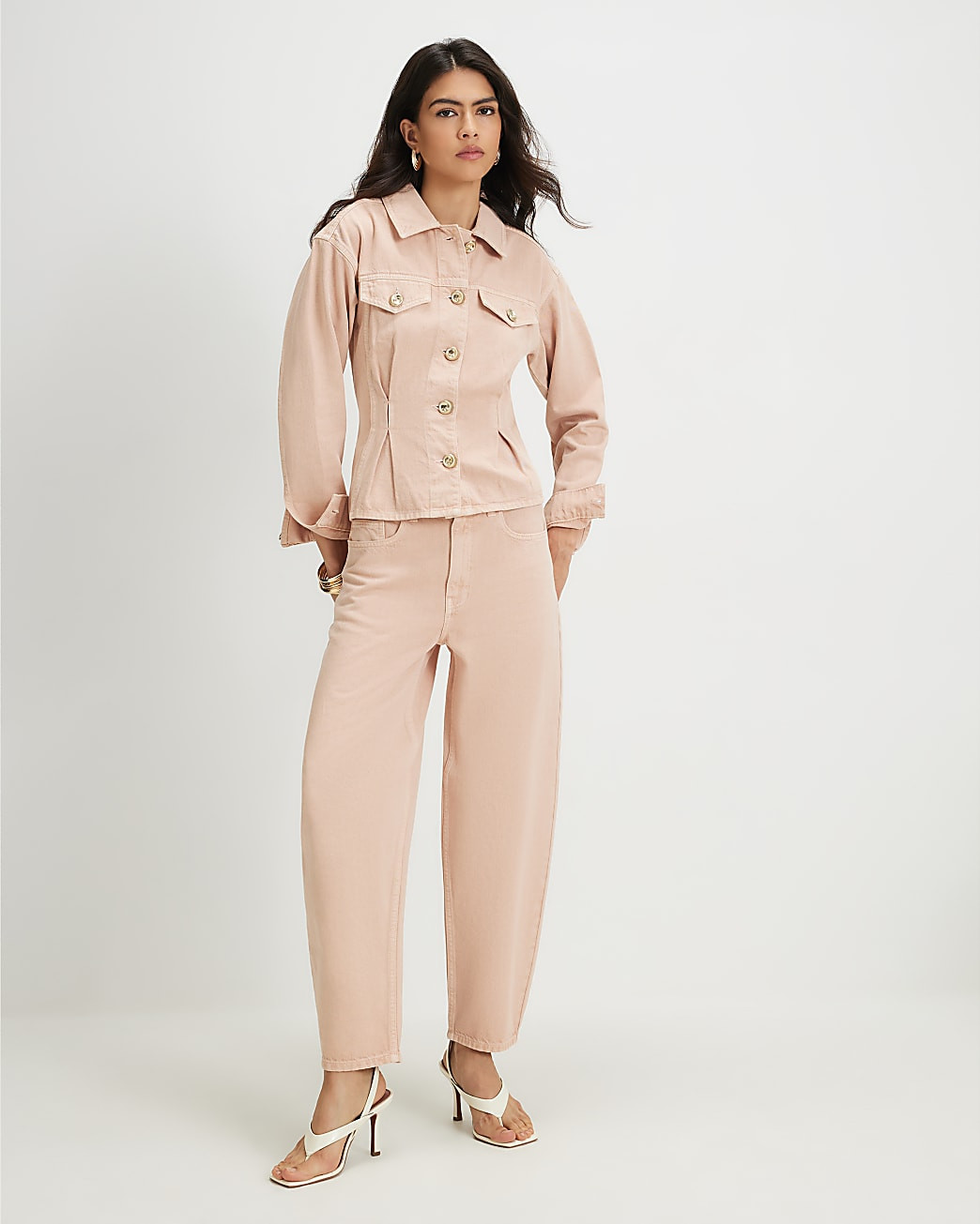Pink Mid Rise Seamed Barrel Leg Jeans | River Island UK & IE