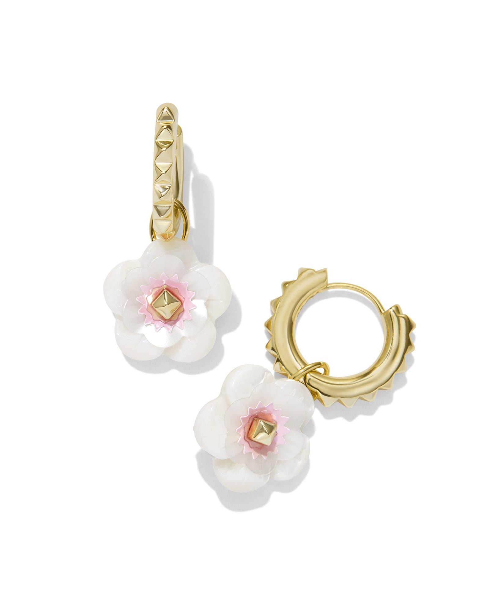 Deliah Convertible Gold Huggie Earrings in Iridescent Pink White Mix | Kendra Scott