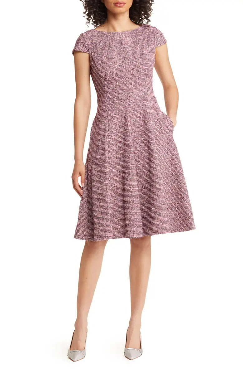 Eliza J Cap Sleeve Tweed Fit & Flare Dress | Nordstrom | Nordstrom