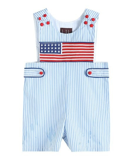 Light Blue Striped Americana Smocked Shortalls - Infant & Toddler | Zulily
