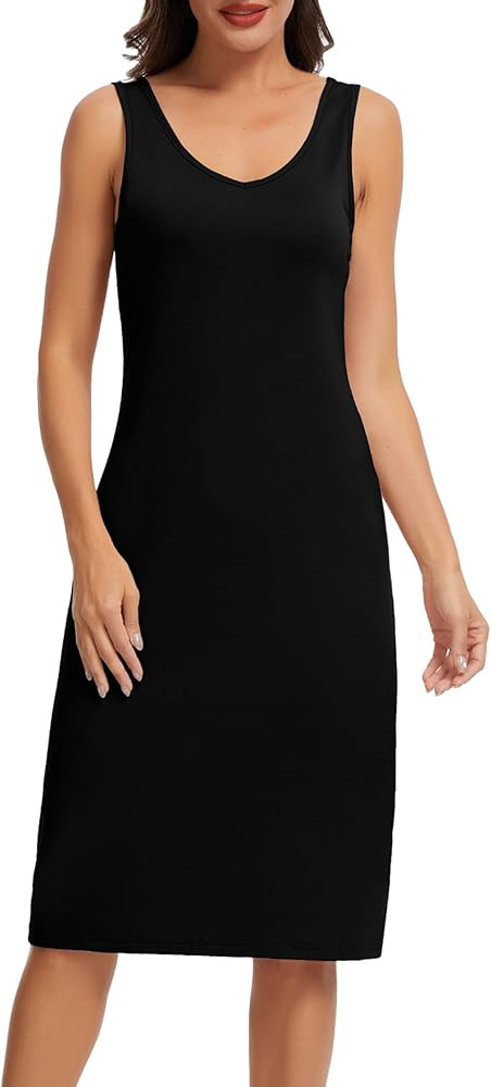 Lovasy Womens Full Slips for Under Dresses Long Tank Slip Dress V Neck Wide Straps Sleeveless Nightgown Sleepwear S-3XL | Amazon (US)