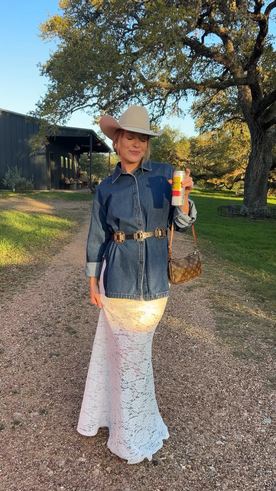 Dinner outfit in round top, tx! Love this look for a country concert or rodeo too! Super comfy! 

Denim shirt I sized up 1 
Skirt runs big, size down 
Boots run TTS 

#LTKFestival #LTKTall #LTKootd
