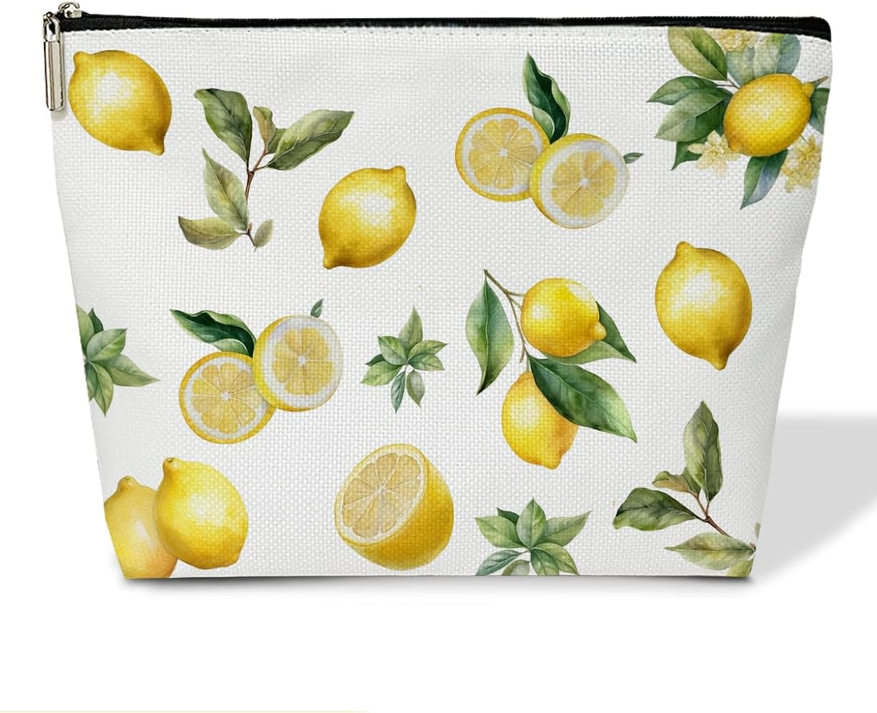 Lemon Makeup Bag, Summer Fruit Yellow Lemon Make Up Bag, Travel Toiletry Bag for Women Lemon Bag ... | Amazon (US)
