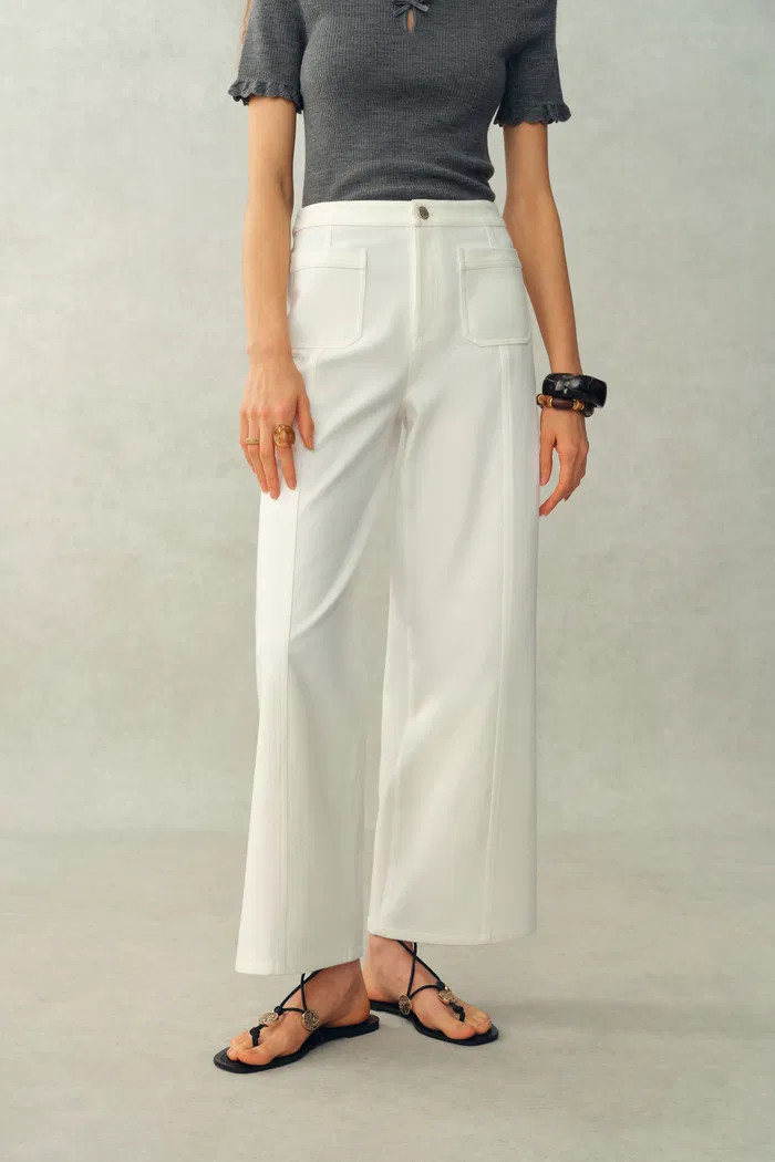 Mix Front Patch-Pocket Ankle Pants In Stretch Cotton Blend | Fabrique