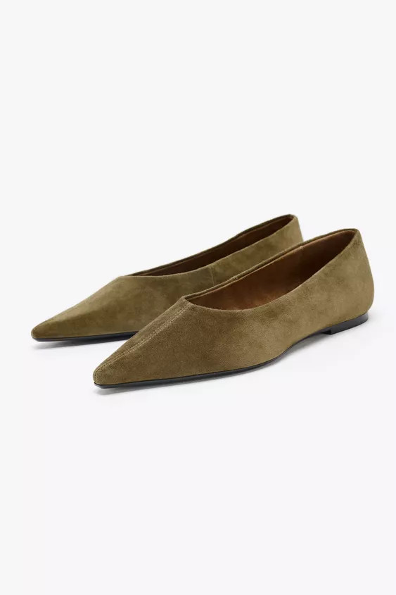 POINTED SPLIT SUEDE BALLET FLATS | Zara UK