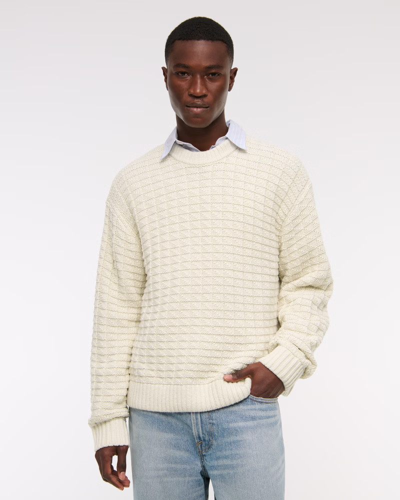 Men's Oversized Checkered Stitch Crew Sweater | Men's Clearance | Abercrombie.com | Abercrombie & Fitch (US)