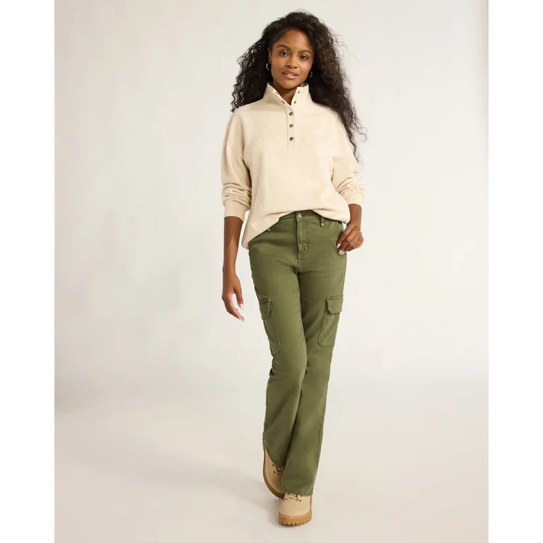 Time and Tru Women's High Rise Cargo Flare Jean, 30", 32", 34" Inseams, Sizes 2-20 | Walmart (US)