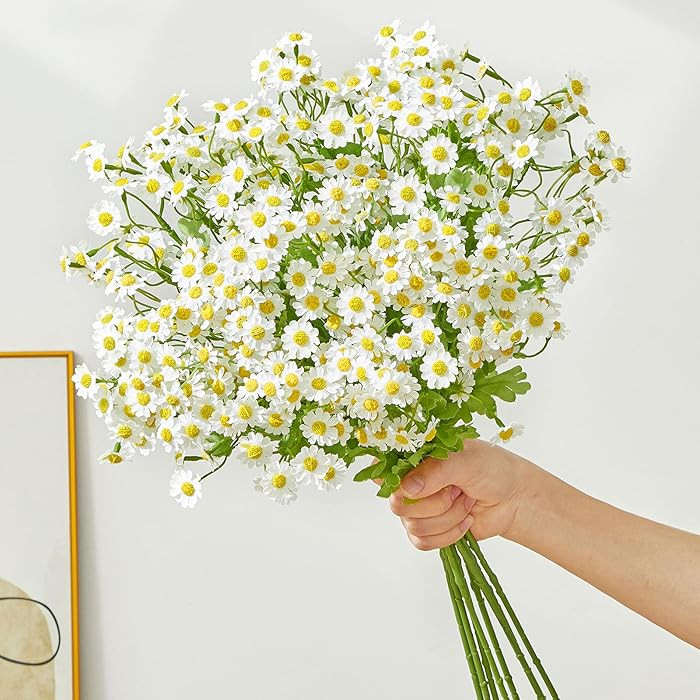 Alecono Artificial Daisy Flowers - Realistic 21 Inch 8 Pcs Long Stem Fake White Daisies with Leav... | Amazon (US)