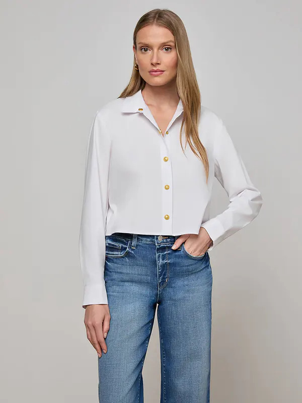 Cosette Shirt in White/Gold | L'AGENCE | L'Agence