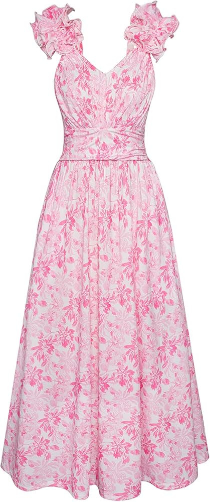 GRACE KARIN 2025 Women's Summer Floral Print Dress Sleeveless Casual Flowy Sundress A Line Ruffle... | Amazon (US)