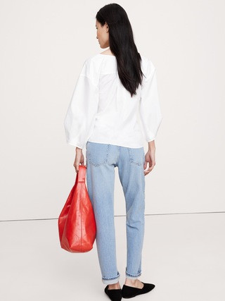 Reversible Cotton Poplin Cowl-Neck Tie-Waist Top | Banana Republic (US)